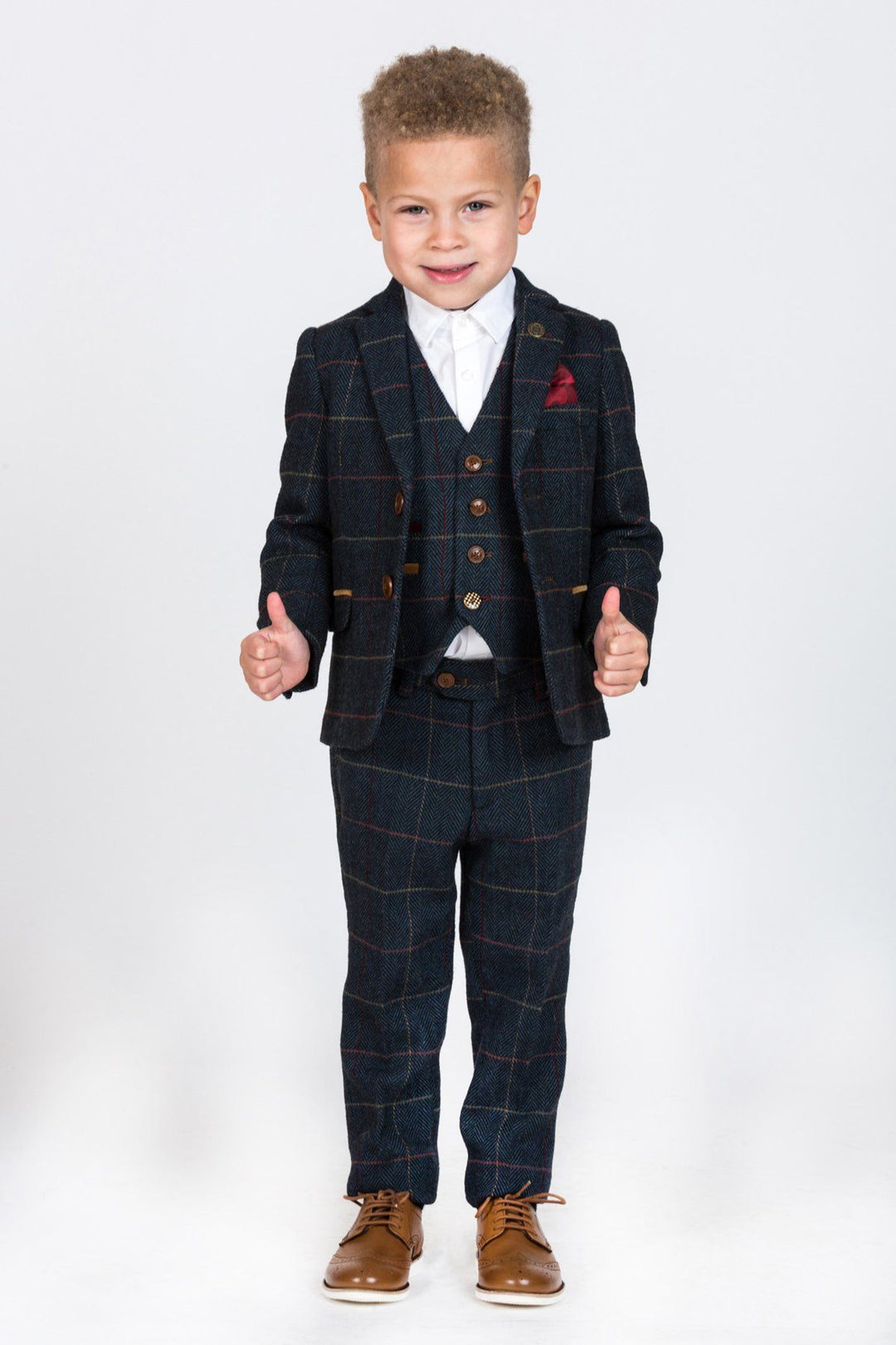 Eton Children's Navy Check Print Tweed Three Piece Suit