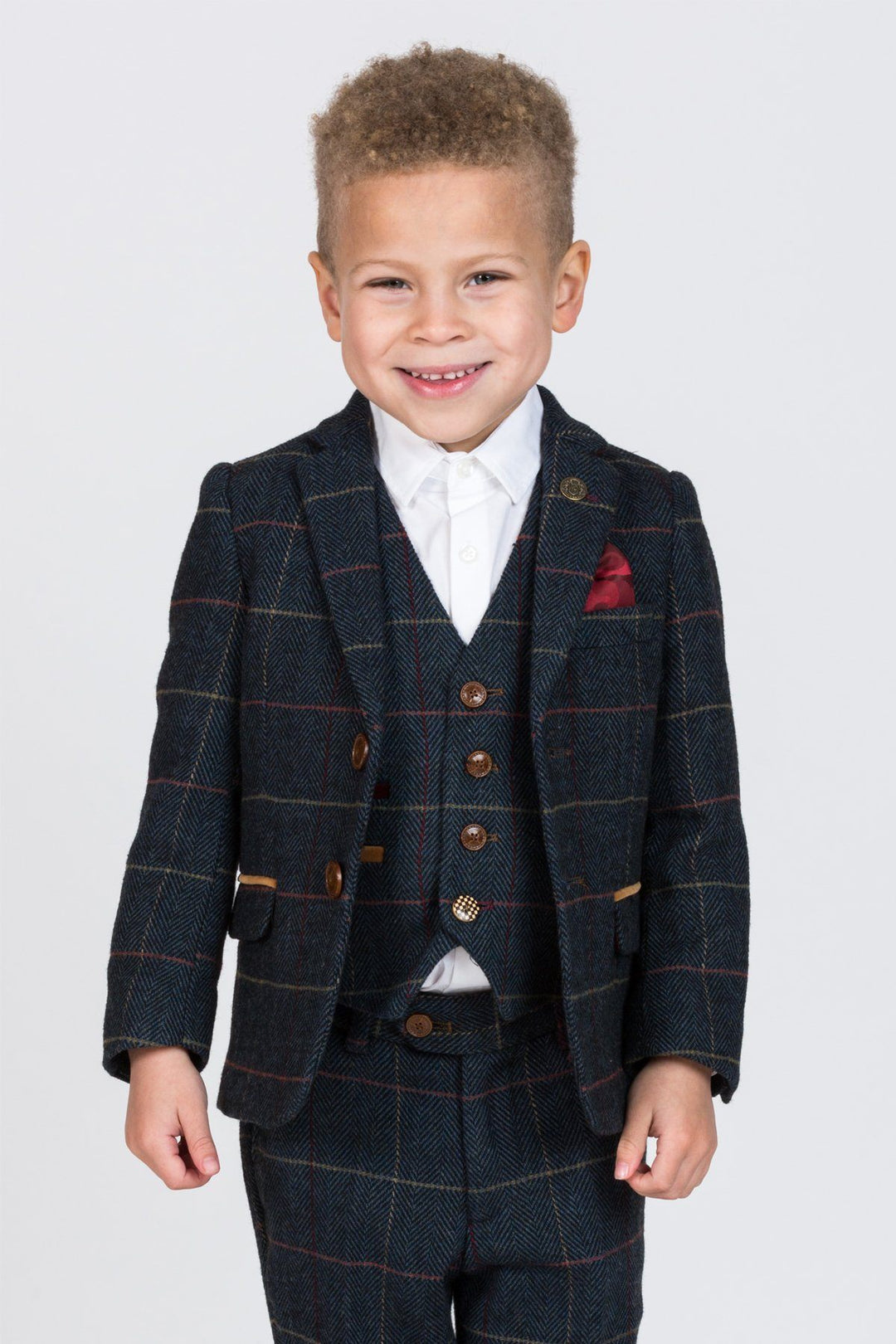 Eton Children's Navy Check Print Tweed Three Piece Suit