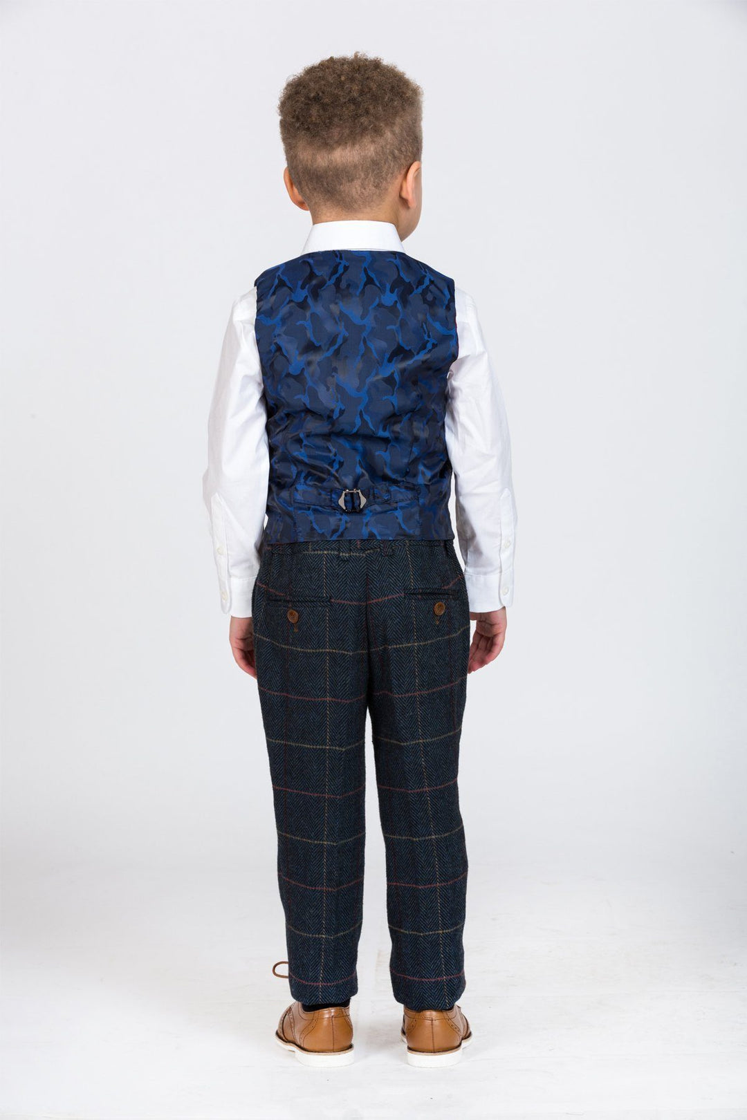 Eton Children's Navy Check Print Tweed Three Piece Suit