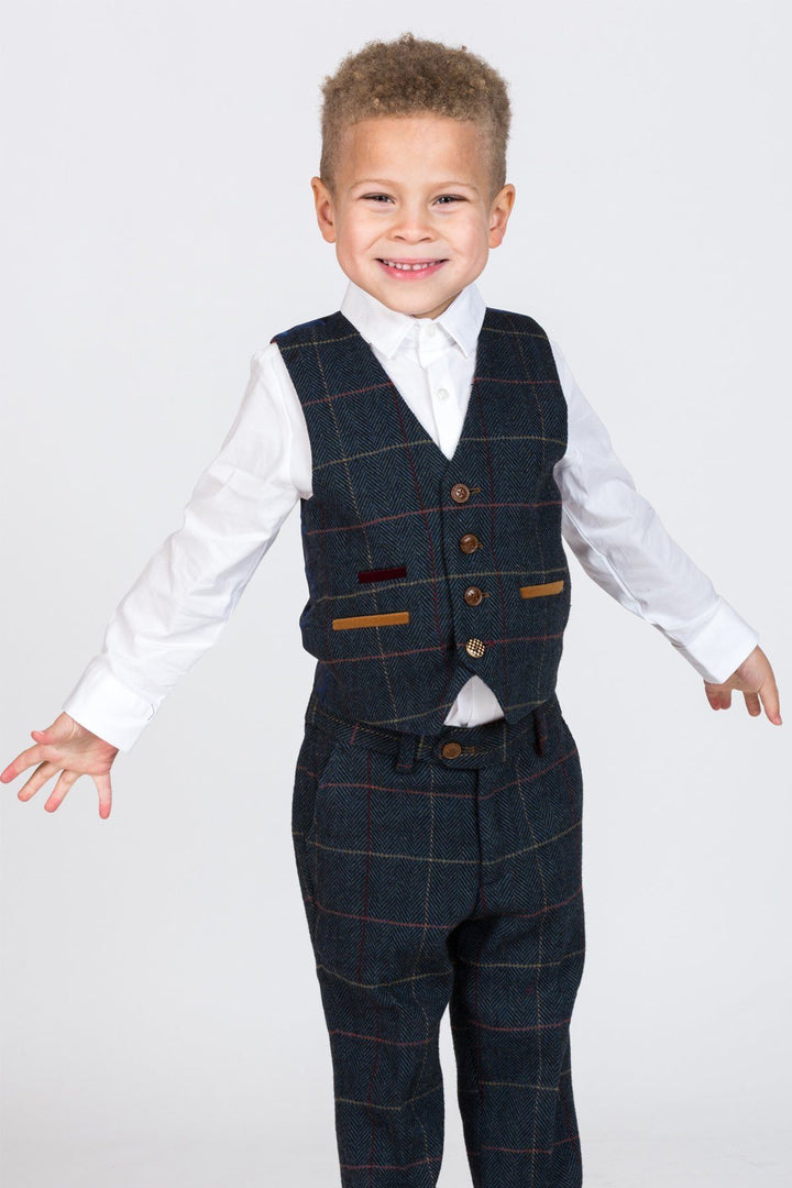 Eton Children's Navy Check Print Tweed Three Piece Suit