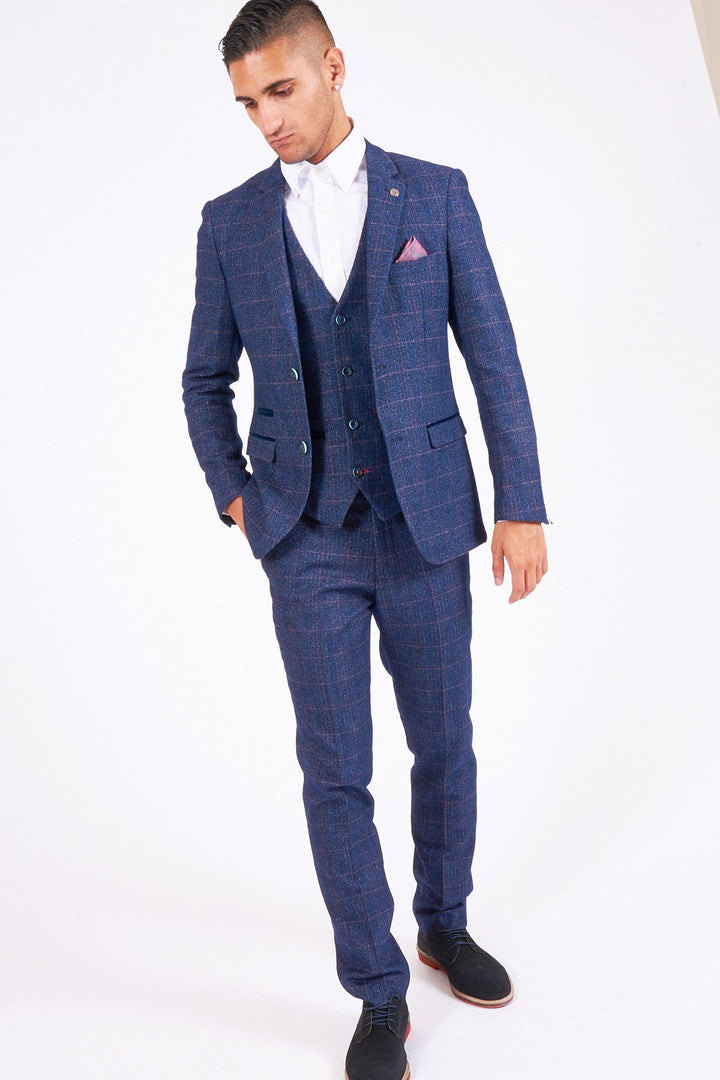 Harry Indigo Tweed Check Three Piece Suit