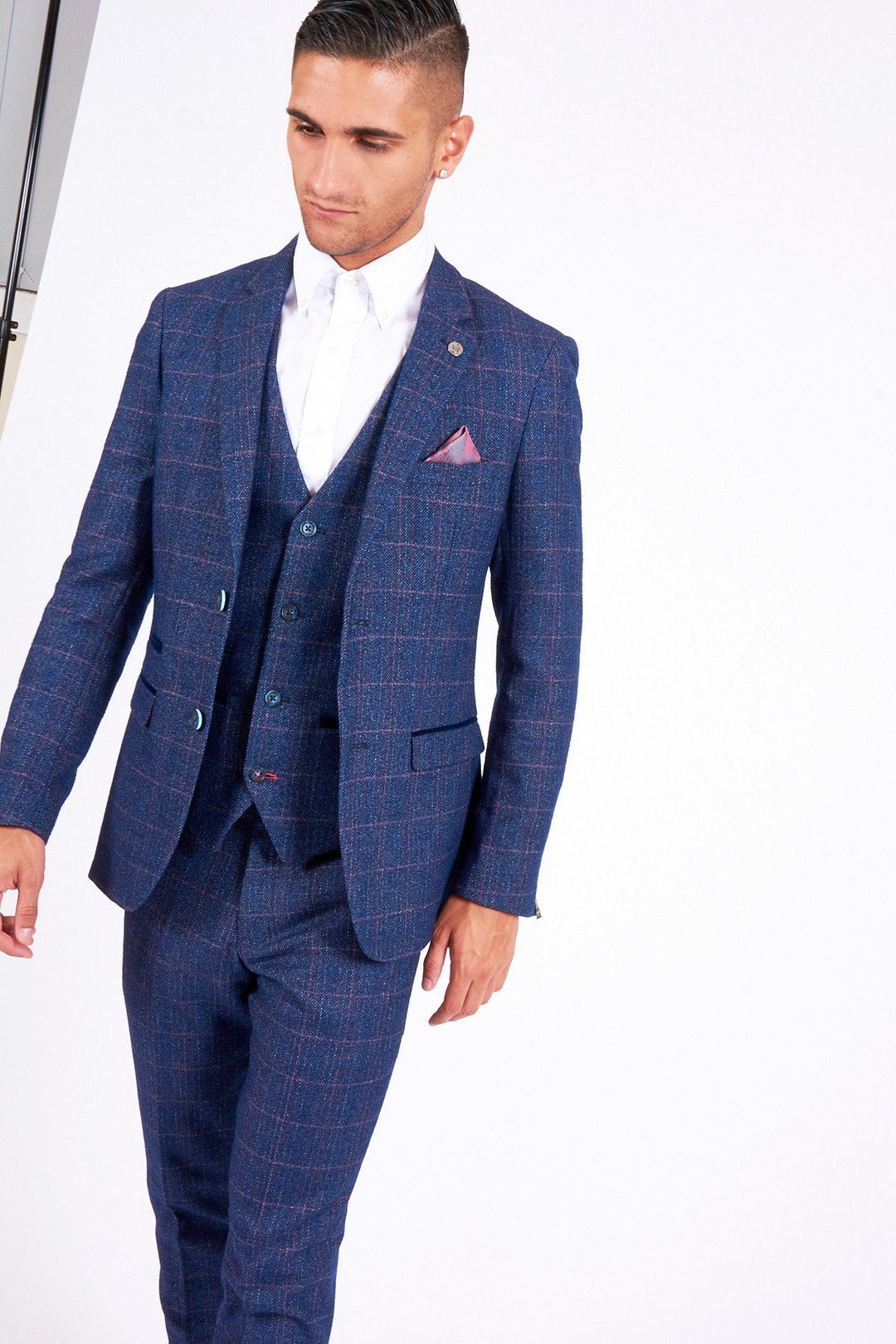Harry Indigo Tweed Check Three Piece Suit