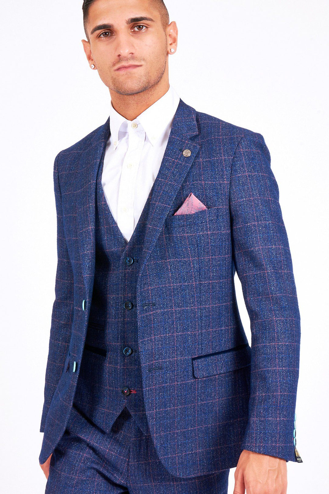Harry Indigo Tweed Check Three Piece Suit
