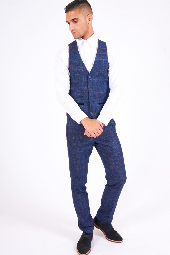 Harry Indigo Tweed Check Three Piece Suit