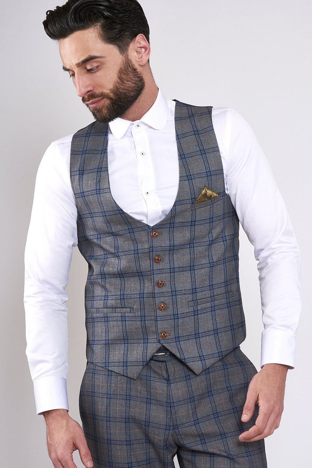 Logan Grey Check Suit with Single Breasted Waistcoat