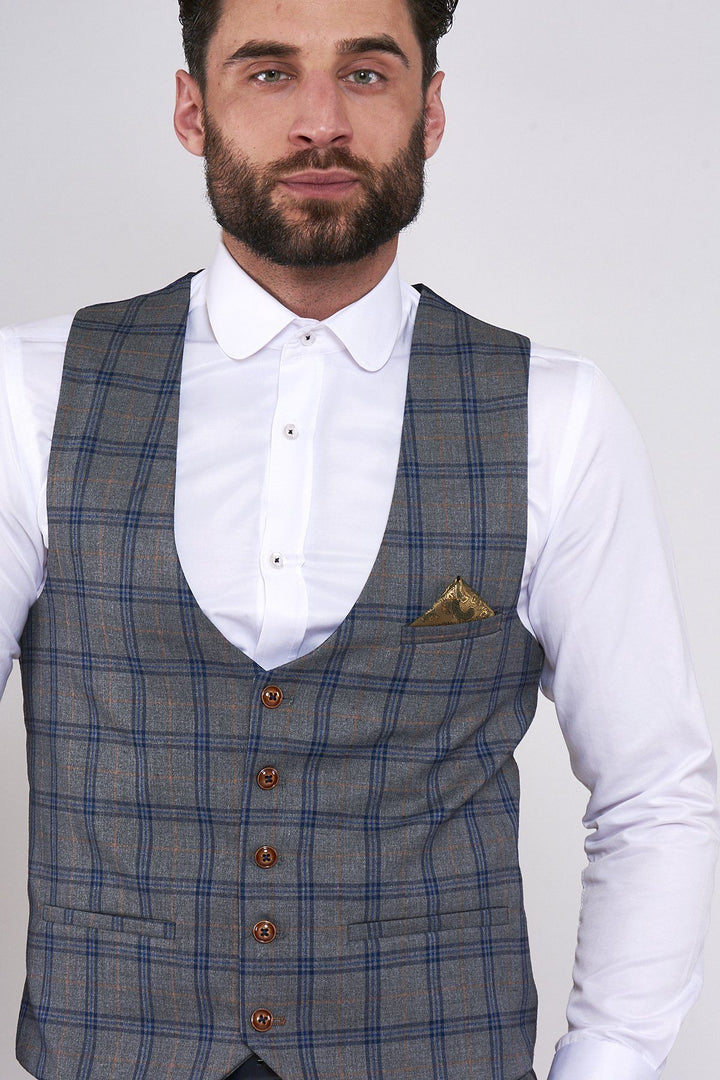 Logan Grey Check Suit with Single Breasted Waistcoat