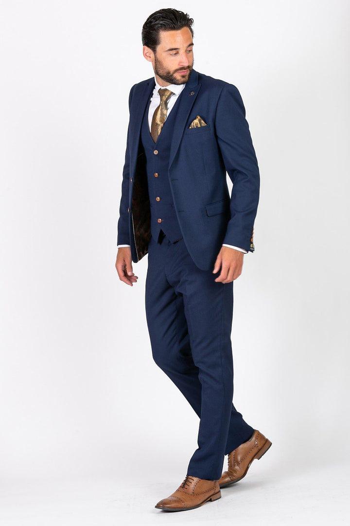 Max Royal Blue Three Piece Suit With Contrast Buttons