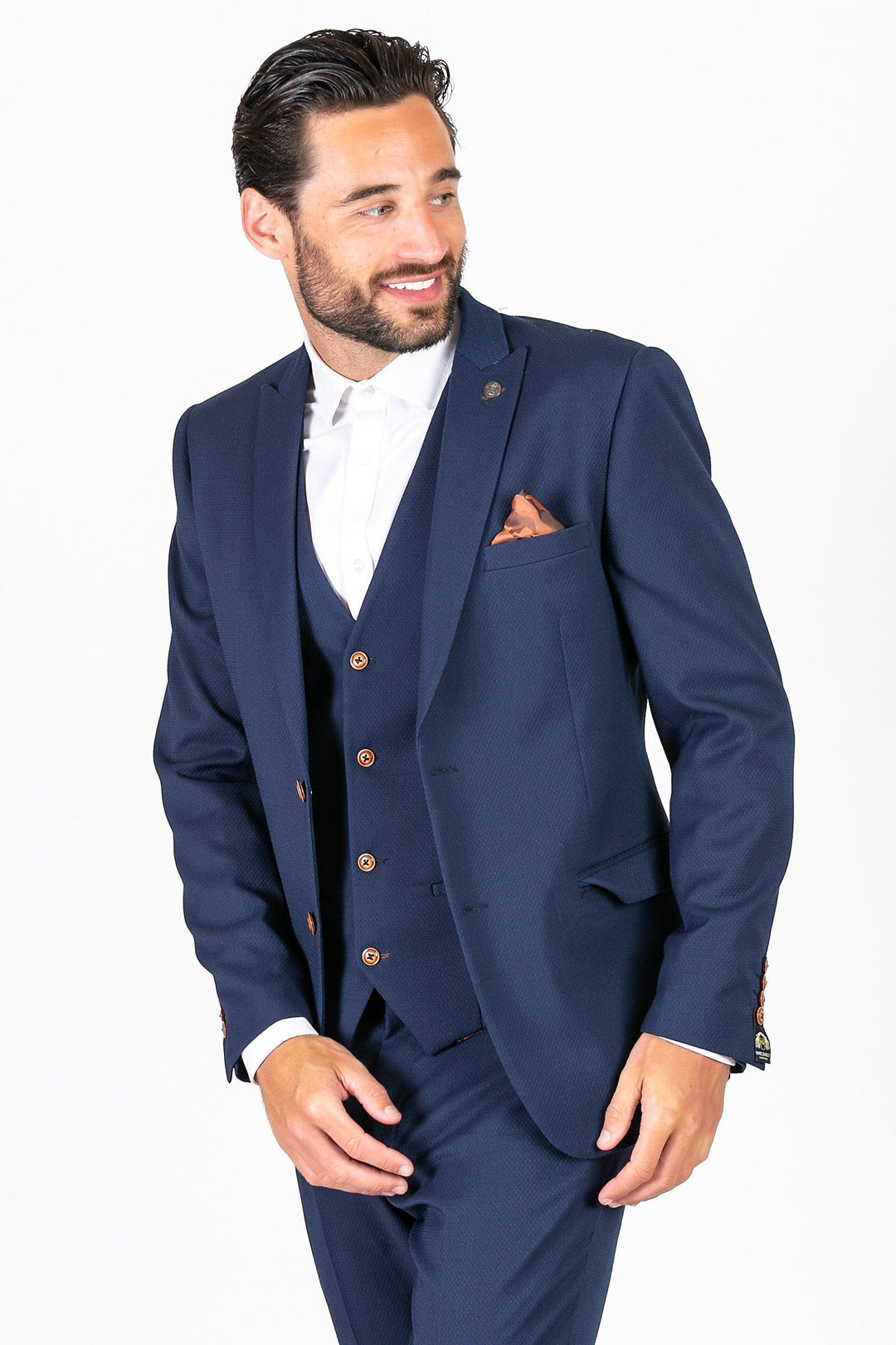 Max Royal Blue Three Piece Suit With Contrast Buttons