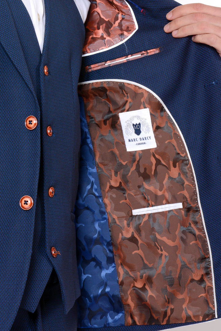 Max Royal Blue Three Piece Suit With Contrast Buttons