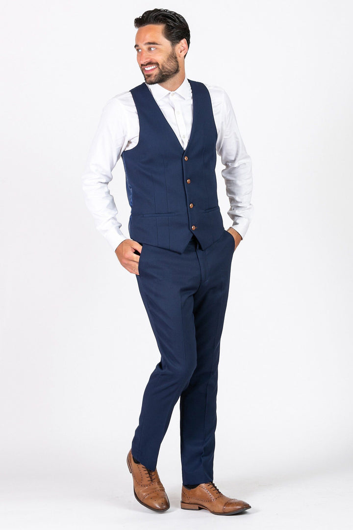 Max Royal Blue Three Piece Suit With Contrast Buttons