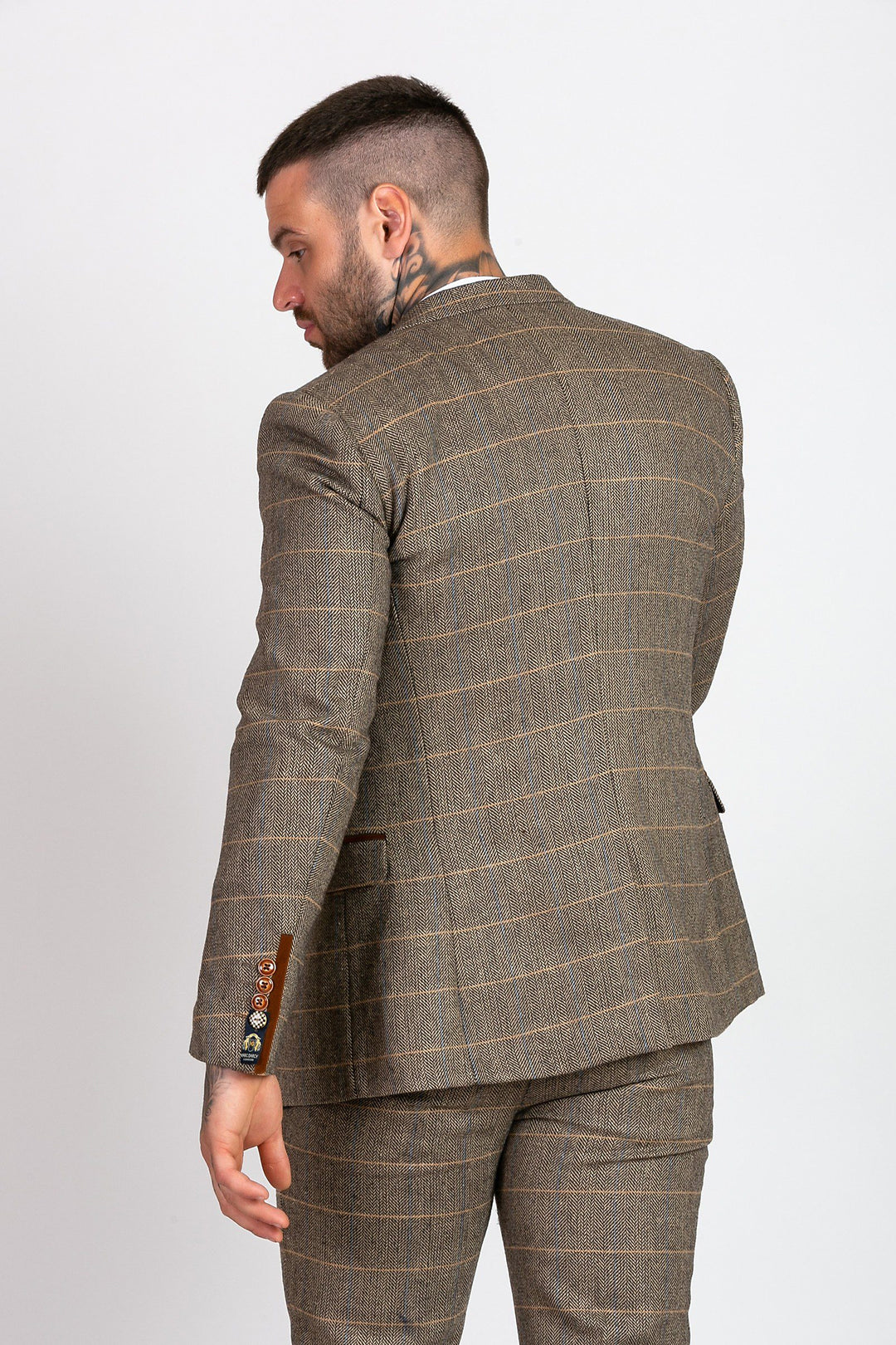 Ted Tan Tweed Check Three Piece Suit with Double Breasted Waistcoat