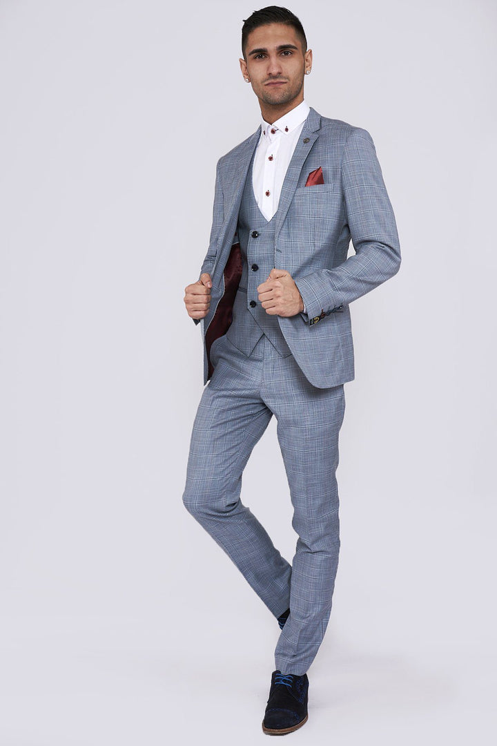 York Powder Blue Three Piece Check Suit