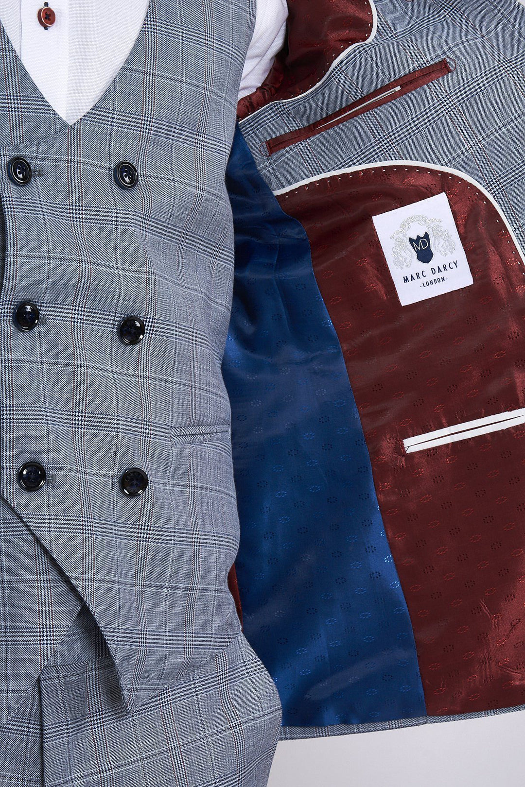 York Powder Blue Three Piece Check Suit