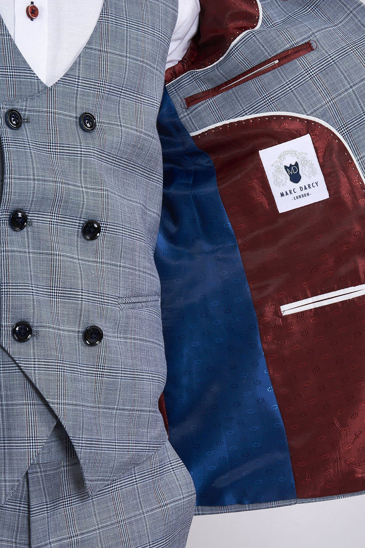 York Powder Blue Three Piece Check Suit
