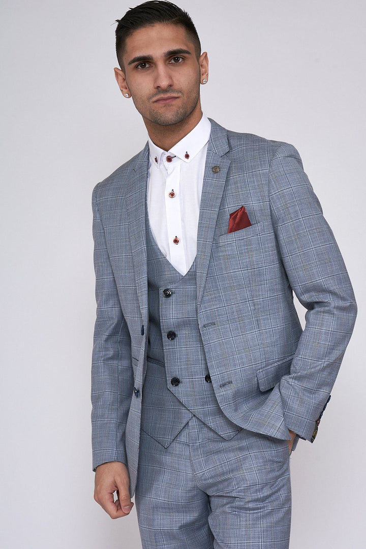 York Powder Blue Three Piece Check Suit