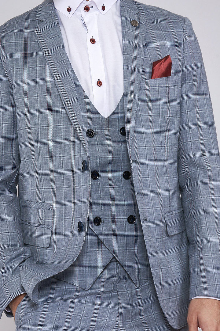 York Powder Blue Three Piece Check Suit