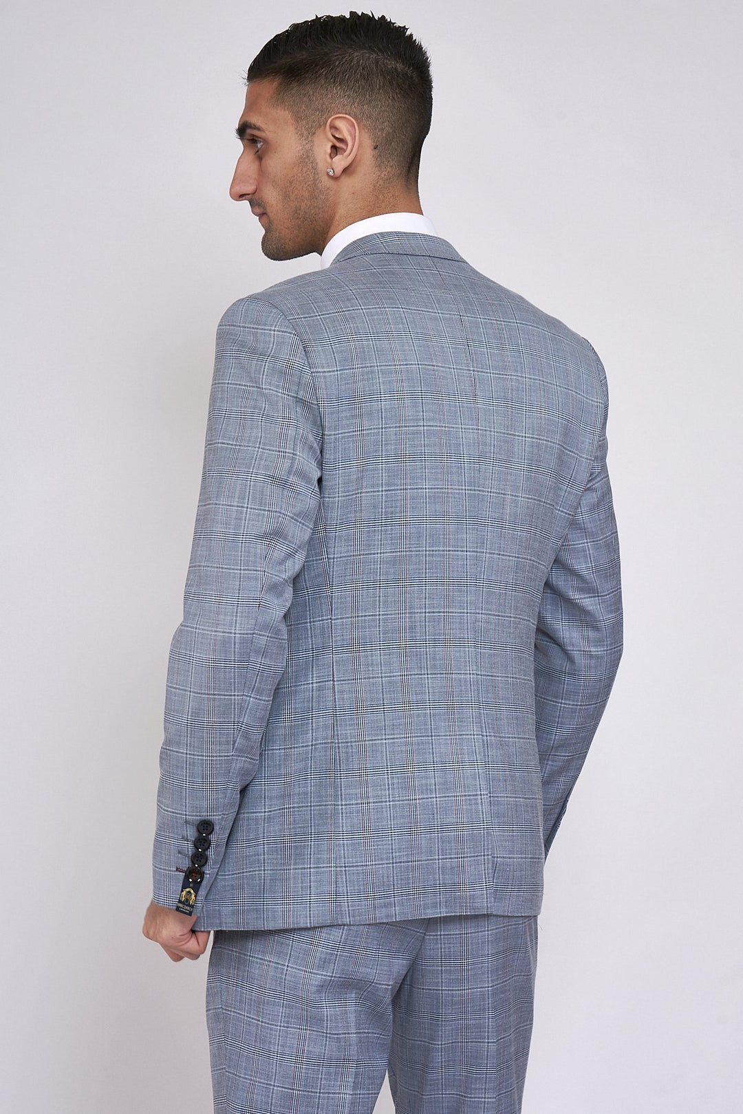 York Powder Blue Three Piece Check Suit