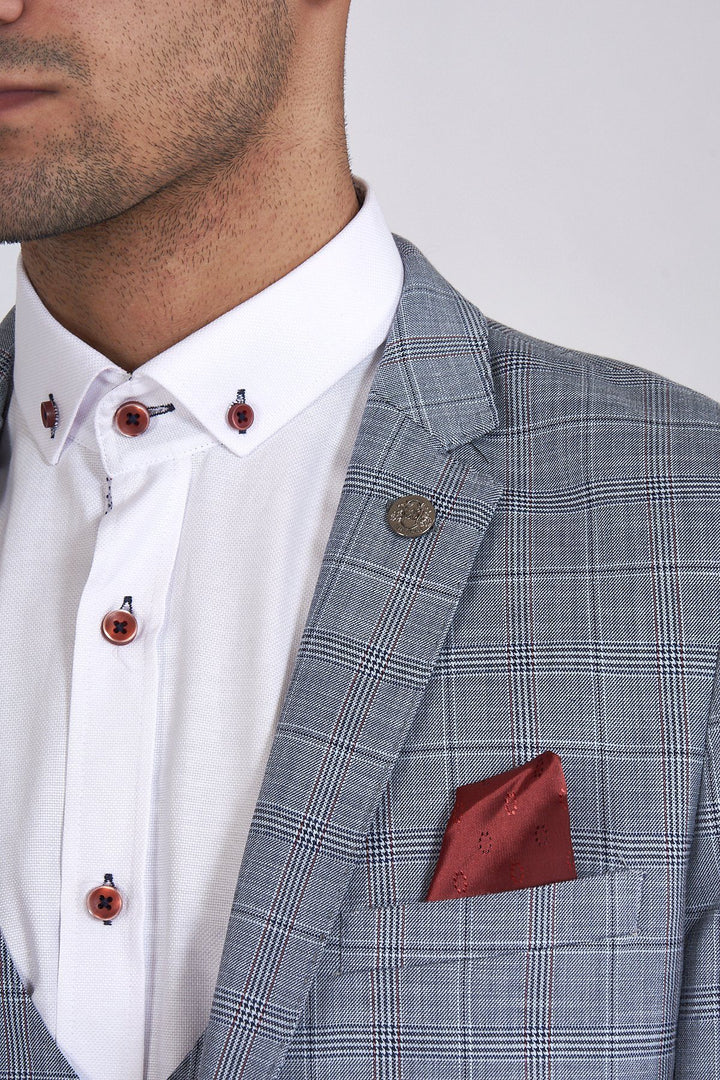 York Powder Blue Three Piece Check Suit