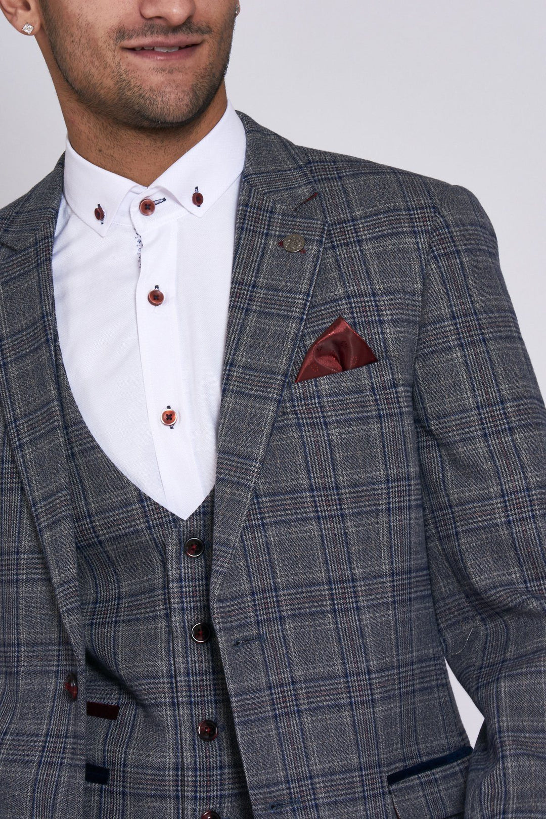 Enzo Grey Blue Tweed Check Three Piece Suit