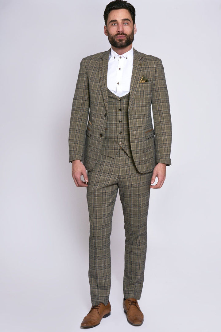 Enzo Tan Tweed Check Three Piece Suit