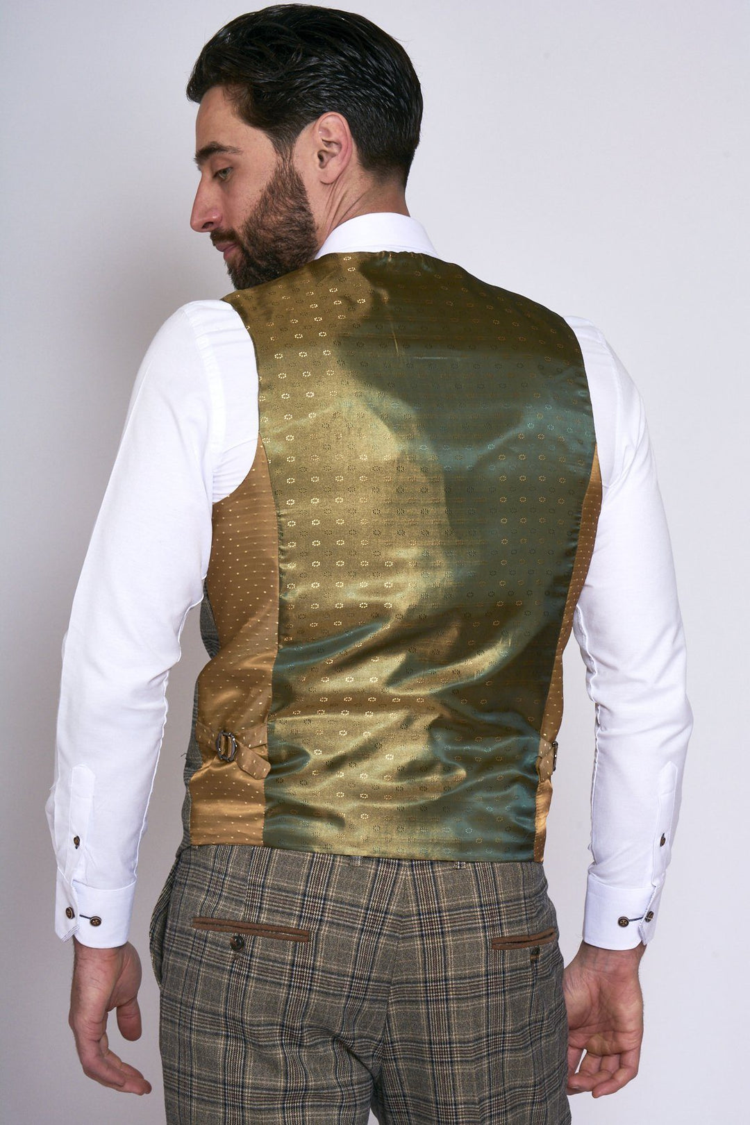 Enzo Tan Tweed Check Three Piece Suit