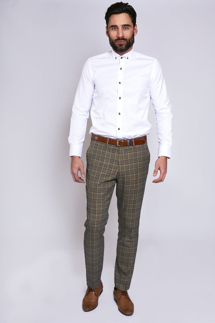 Enzo Tan Tweed Check Three Piece Suit