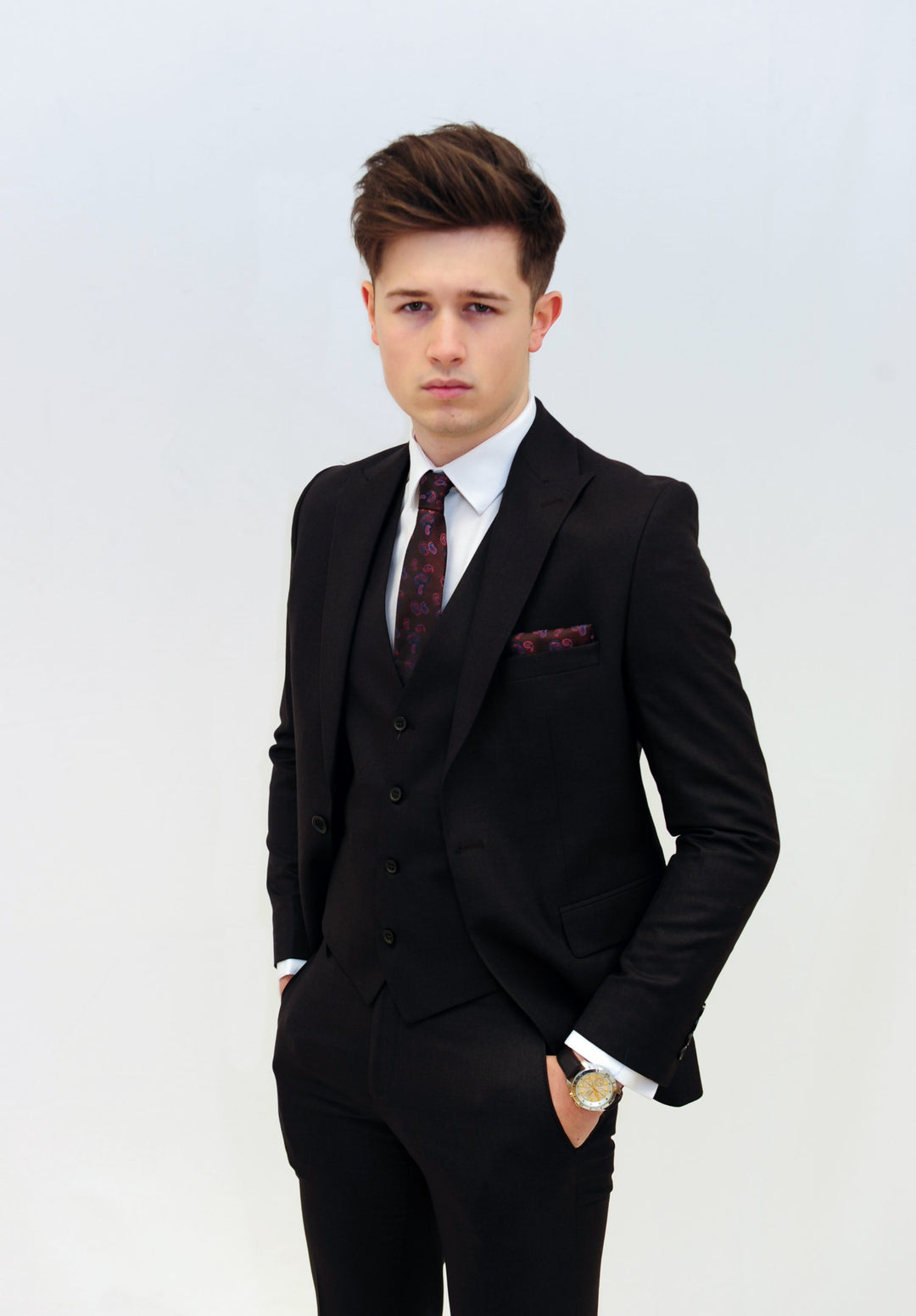 Jack Doyle Dark Wine Suit With Single Breasted Waistcoat