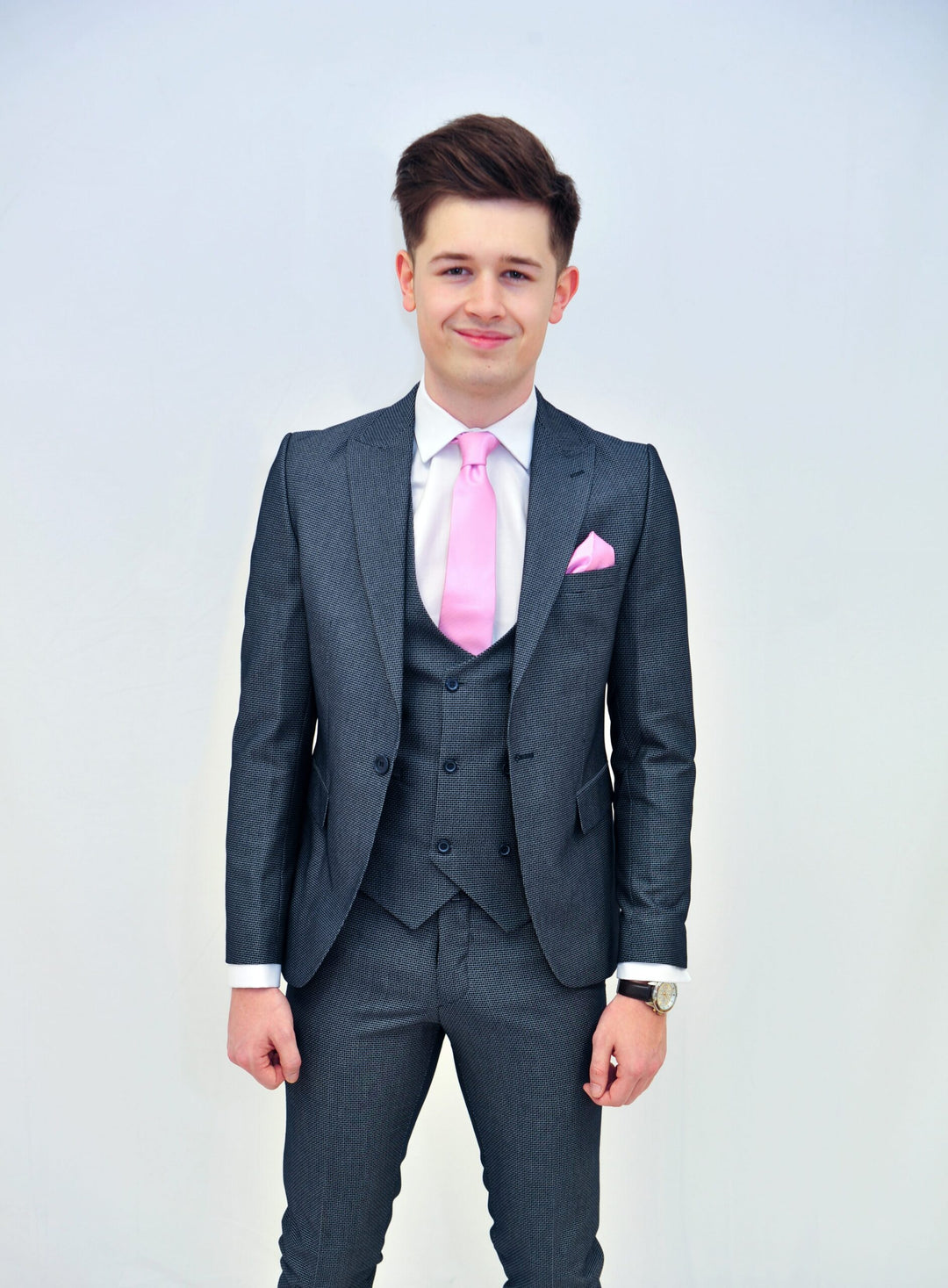 Jack Doyle Grey Navy Print Suit With Double Breasted Waistcoat
