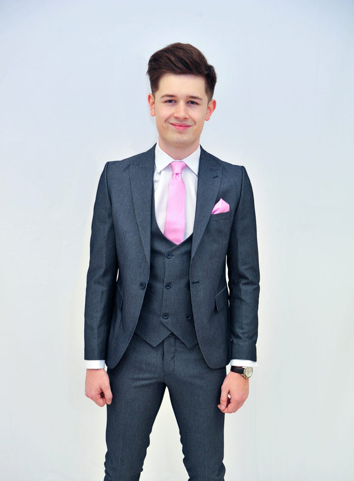 Jack Doyle Grey Navy Print Suit With Double Breasted Waistcoat