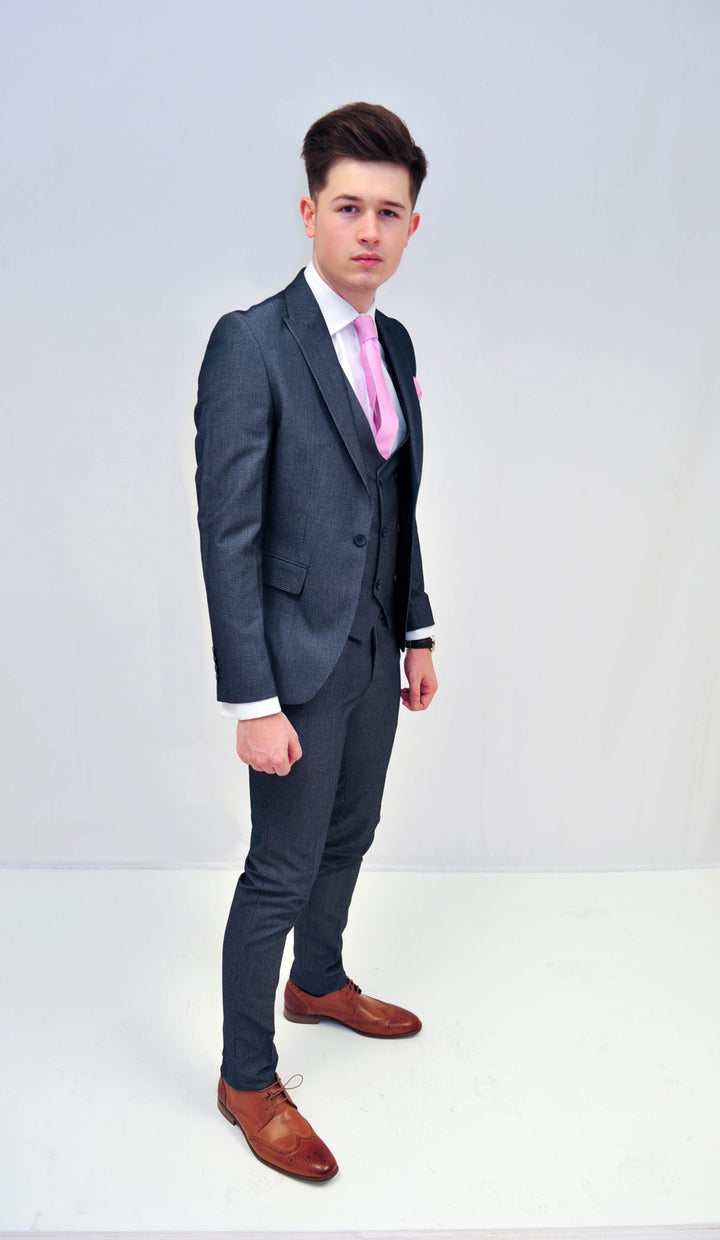 Jack Doyle Grey Navy Print Suit With Double Breasted Waistcoat