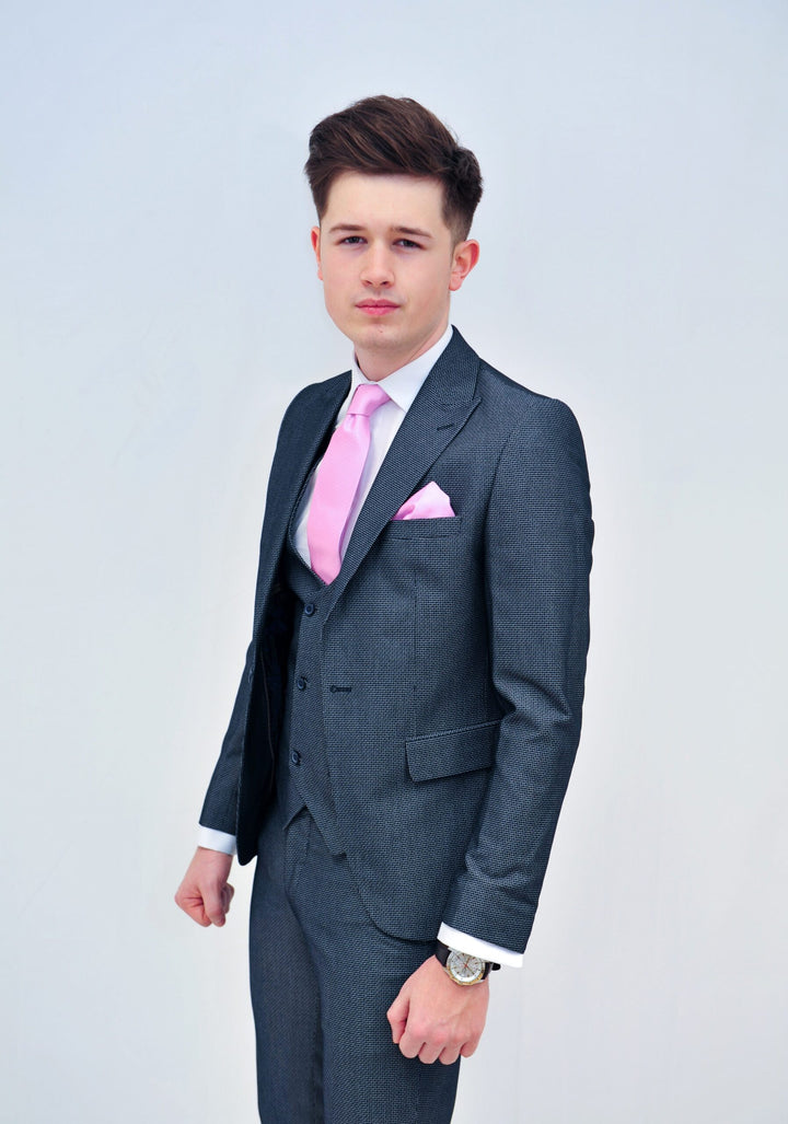 Jack Doyle Grey Navy Print Suit With Double Breasted Waistcoat