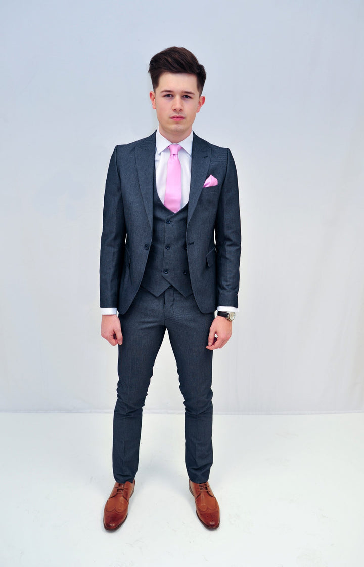 Jack Doyle Grey Navy Print Suit With Double Breasted Waistcoat