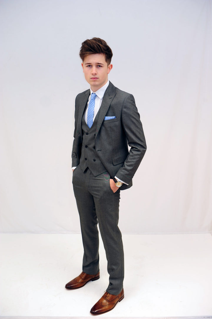 Jack Doyle Grey Twill Suit With Single Breasted Waistcoat