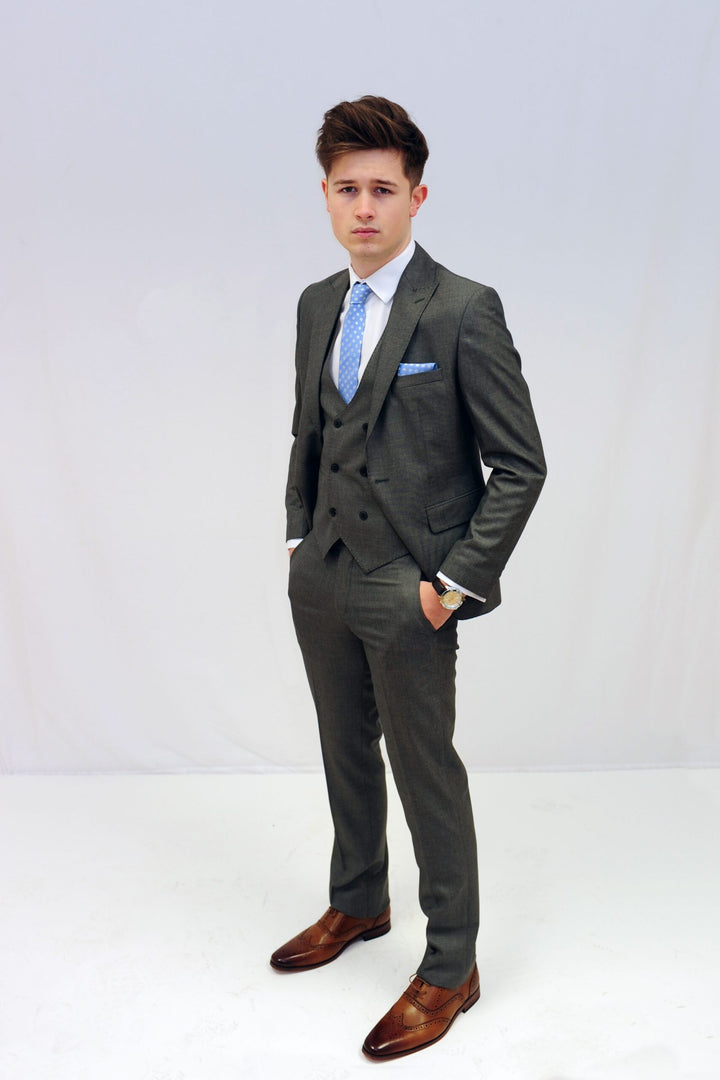 Jack Doyle Grey Twill Suit With Single Breasted Waistcoat