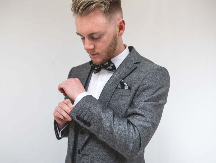 Grey Twill Three Piece Suit with Double Breasted Waistcoat