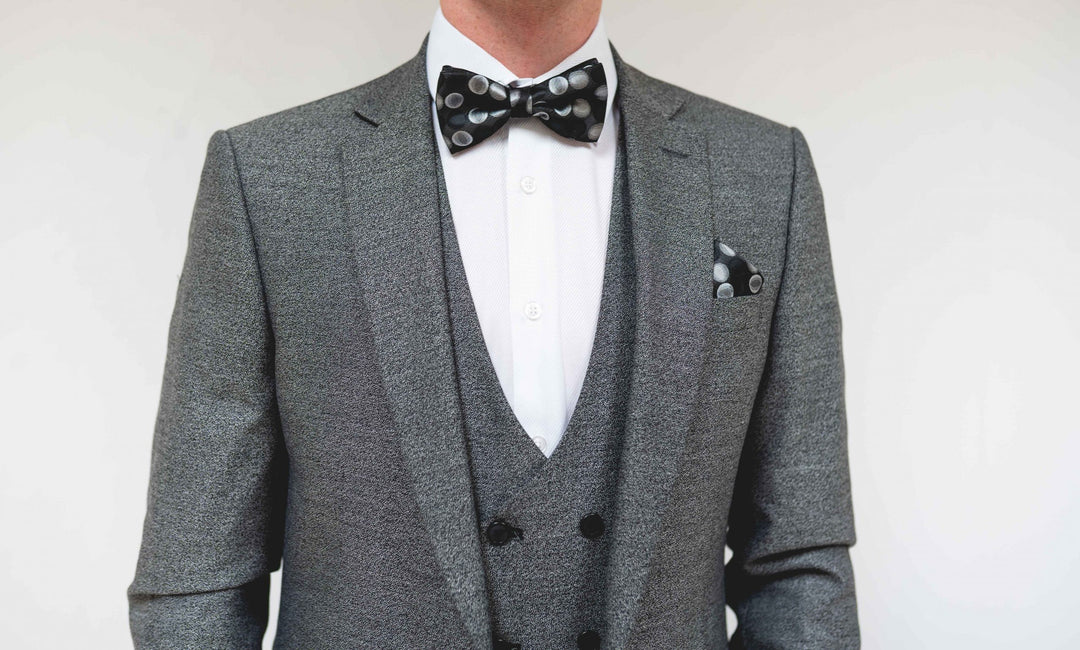 Grey Twill Three Piece Suit with Double Breasted Waistcoat