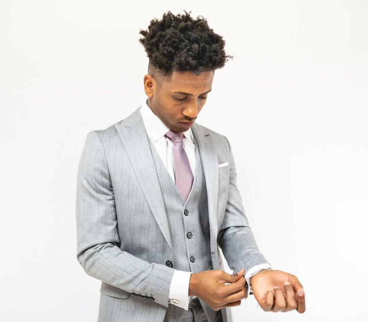 Light Grey Pinstripe Three Piece Suit with Single Breasted Waistcoat