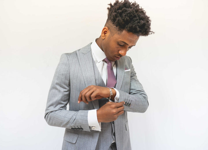 Light Grey Pinstripe Three Piece Suit with Single Breasted Waistcoat