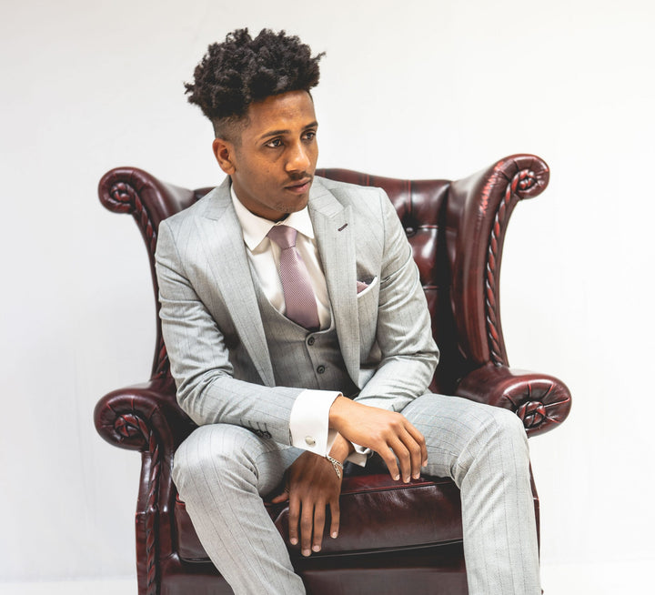 Light Grey Pinstripe Three Piece Suit with Single Breasted Waistcoat