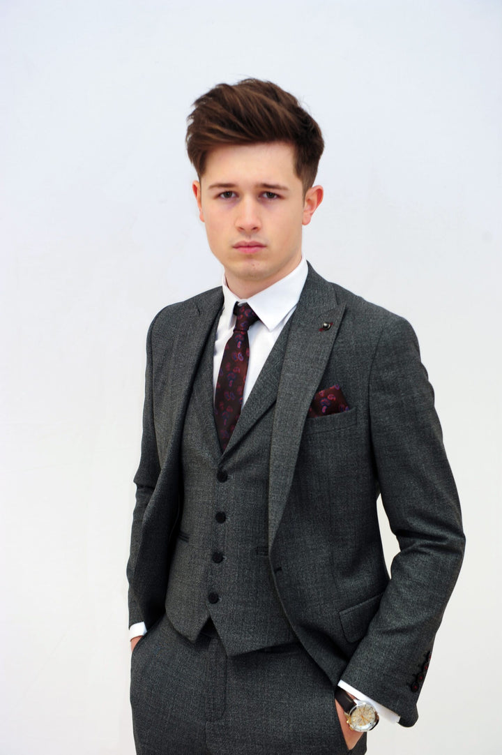 Jack Doyle Mid Grey Twill Suit With Single Breasted Waistcoat