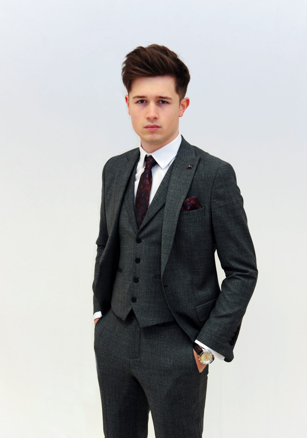 Jack Doyle Mid Grey Twill Suit With Single Breasted Waistcoat