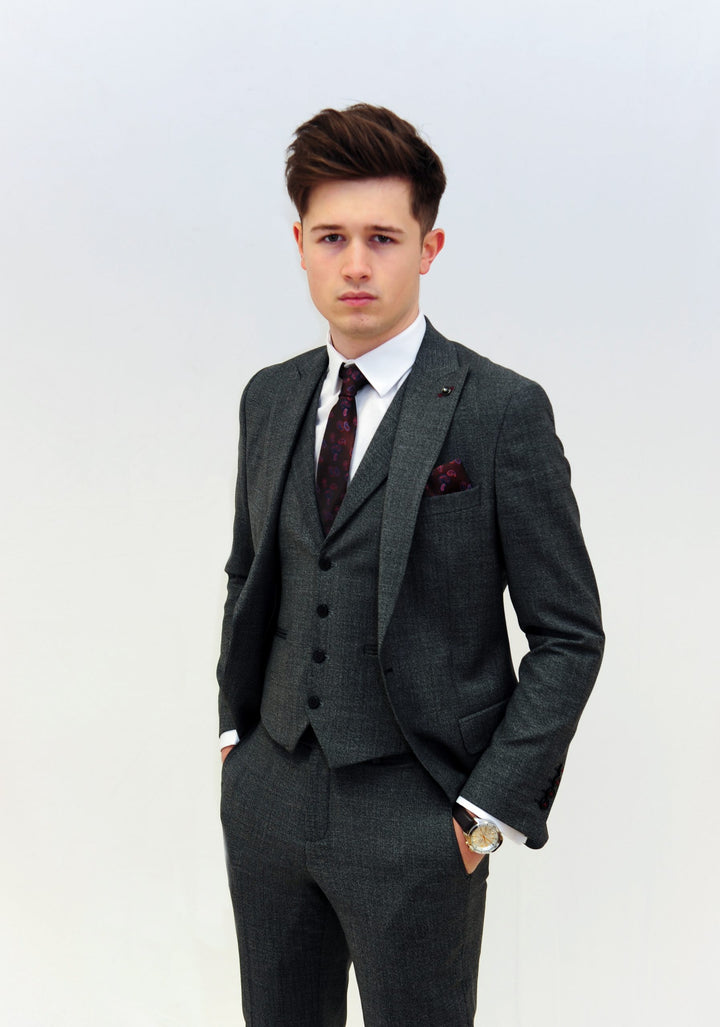 Jack Doyle Mid Grey Twill Suit With Single Breasted Waistcoat