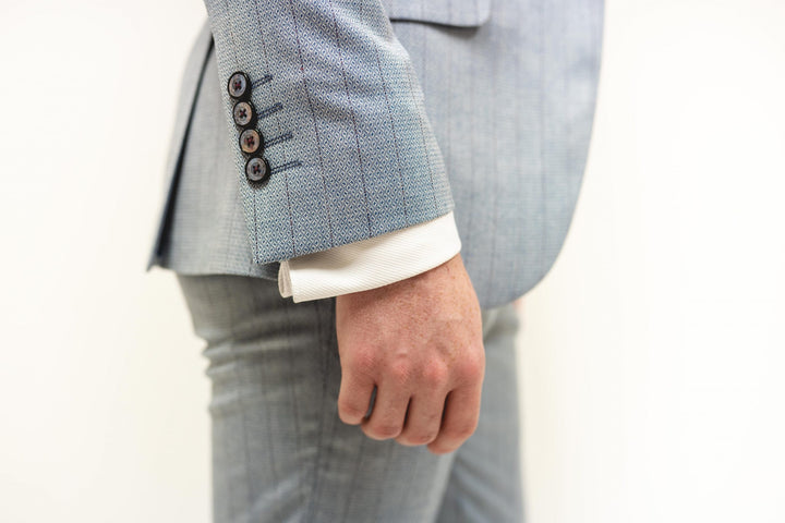 Sky Blue Pinstripe Three Piece Suit with Single Breasted Waistcoat
