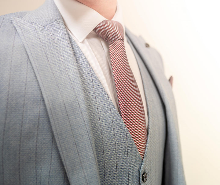 Sky Blue Pinstripe Three Piece Suit with Single Breasted Waistcoat