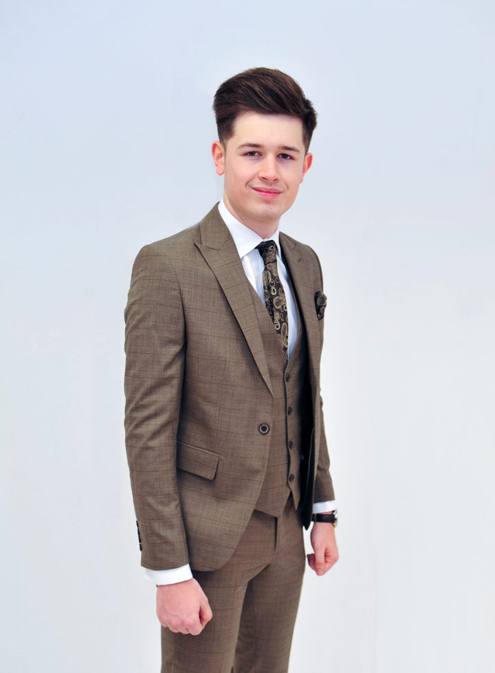 Jack Doyle Tan Check Suit With Single Breasted Waistcoat