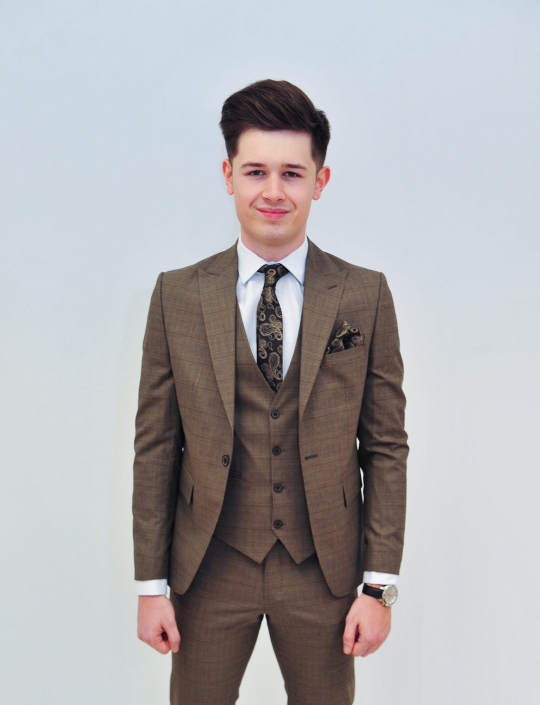 Jack Doyle Tan Check Suit With Single Breasted Waistcoat