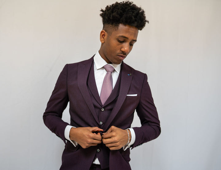 Wine 3 Piece Suit With Single Breasted Waistcoat