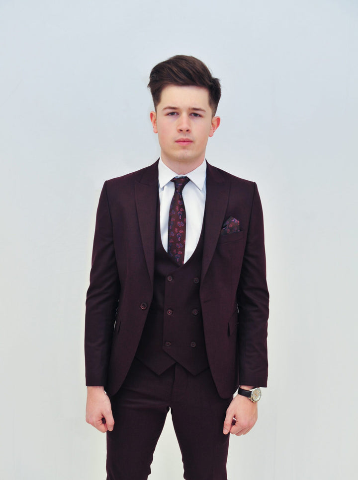 Jack Doyle Wine Suit With Double Breasted Waistcoat