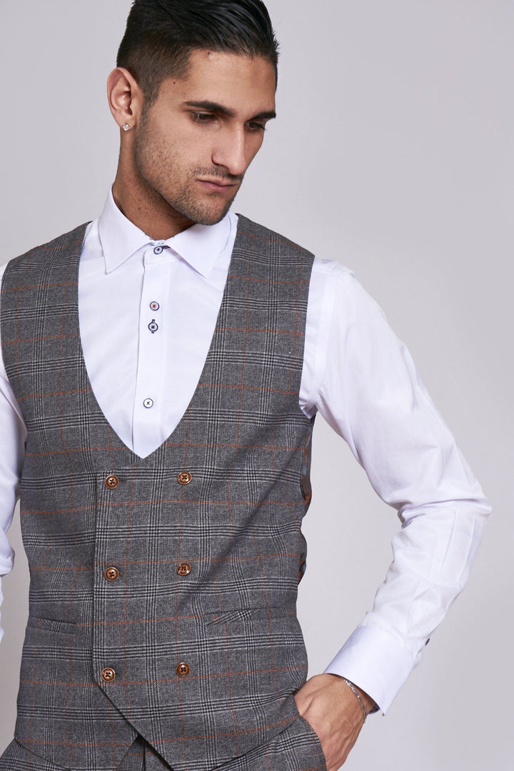 Jenson Grey Check Suit With Double Breasted Waistcoat