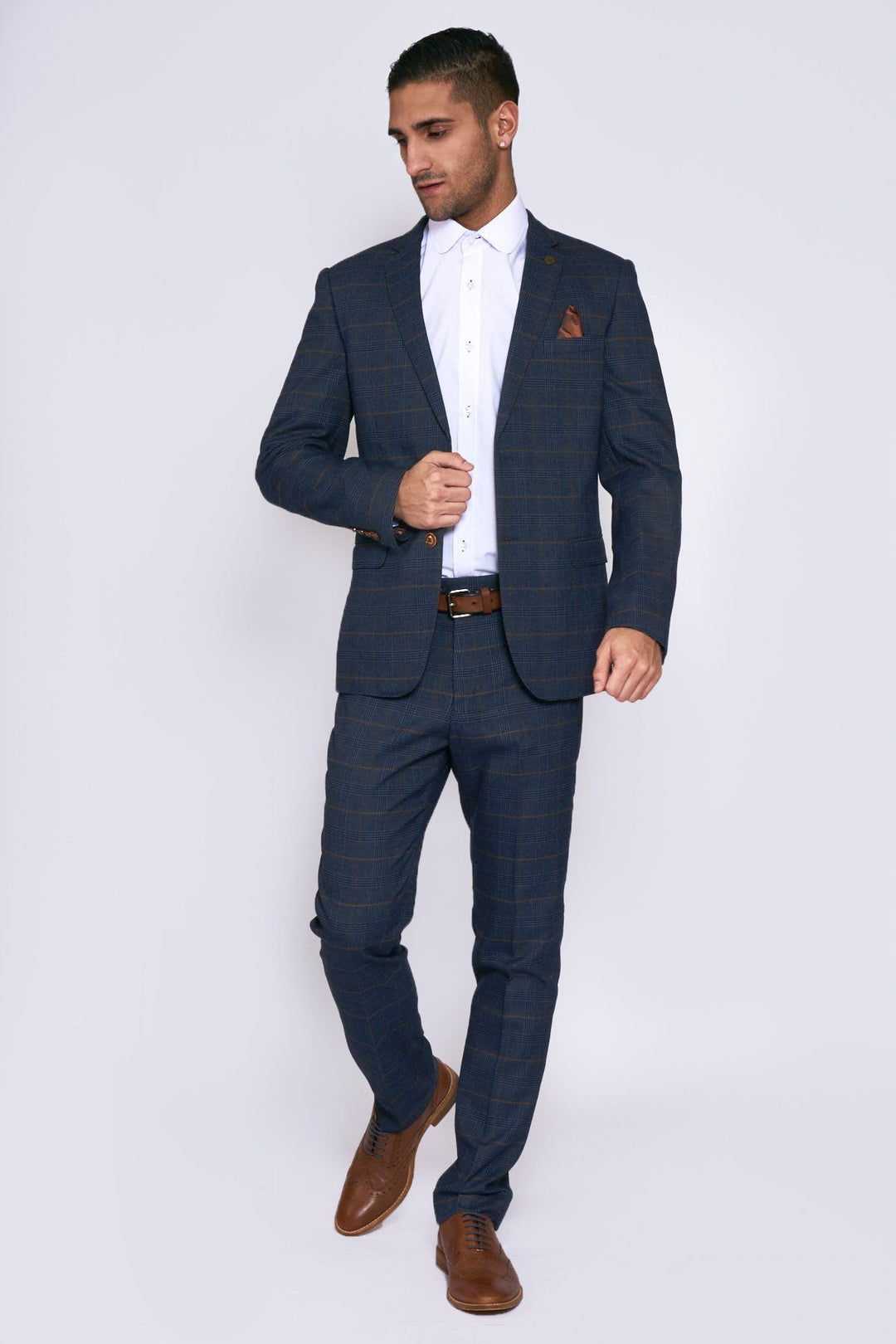 Jenson Marine Navy Check Suit With Double Breasted Waistcoat